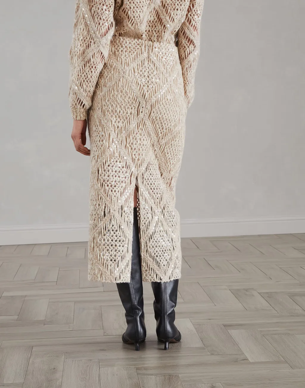Argyle-Embroidered Knitted Skirt