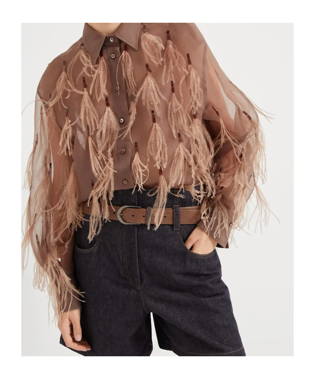 Feather-Detailing Shirt