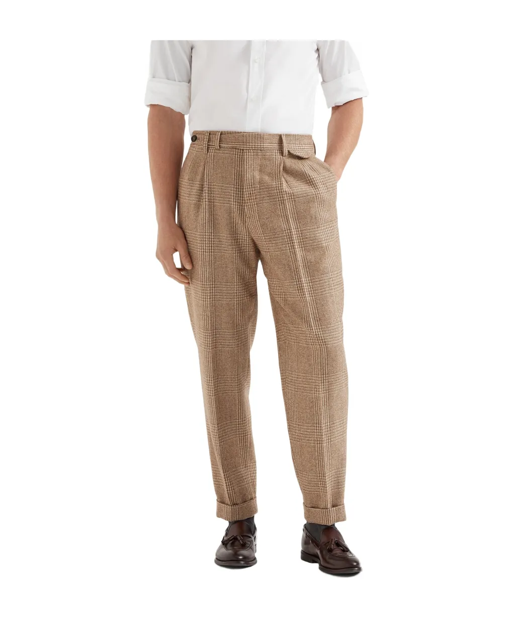 Check-Pattern Tapered Trousers