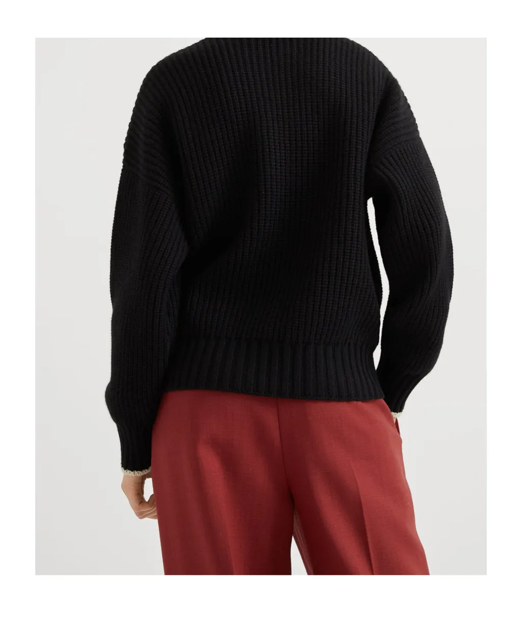 Striped Ribbed Knit Cashmere Sweater