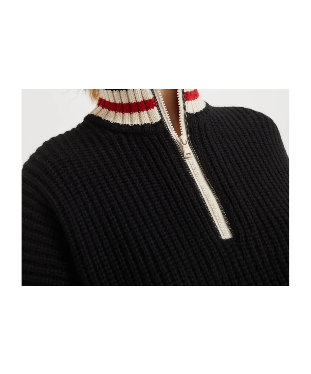 Striped Ribbed Knit Cashmere Sweater