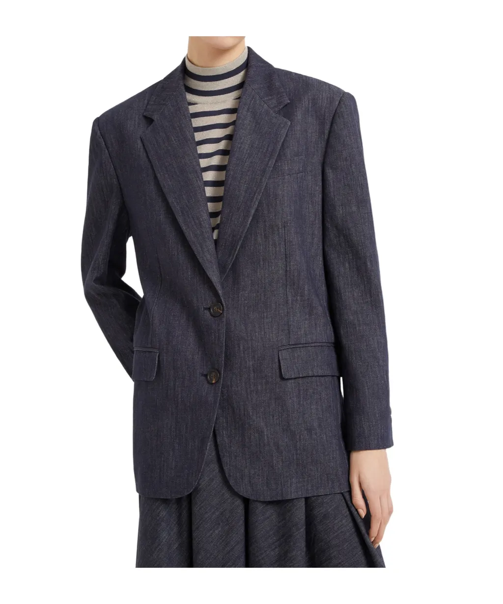 Monile-Decorated Cotton Den-Effect Twill Jacket
