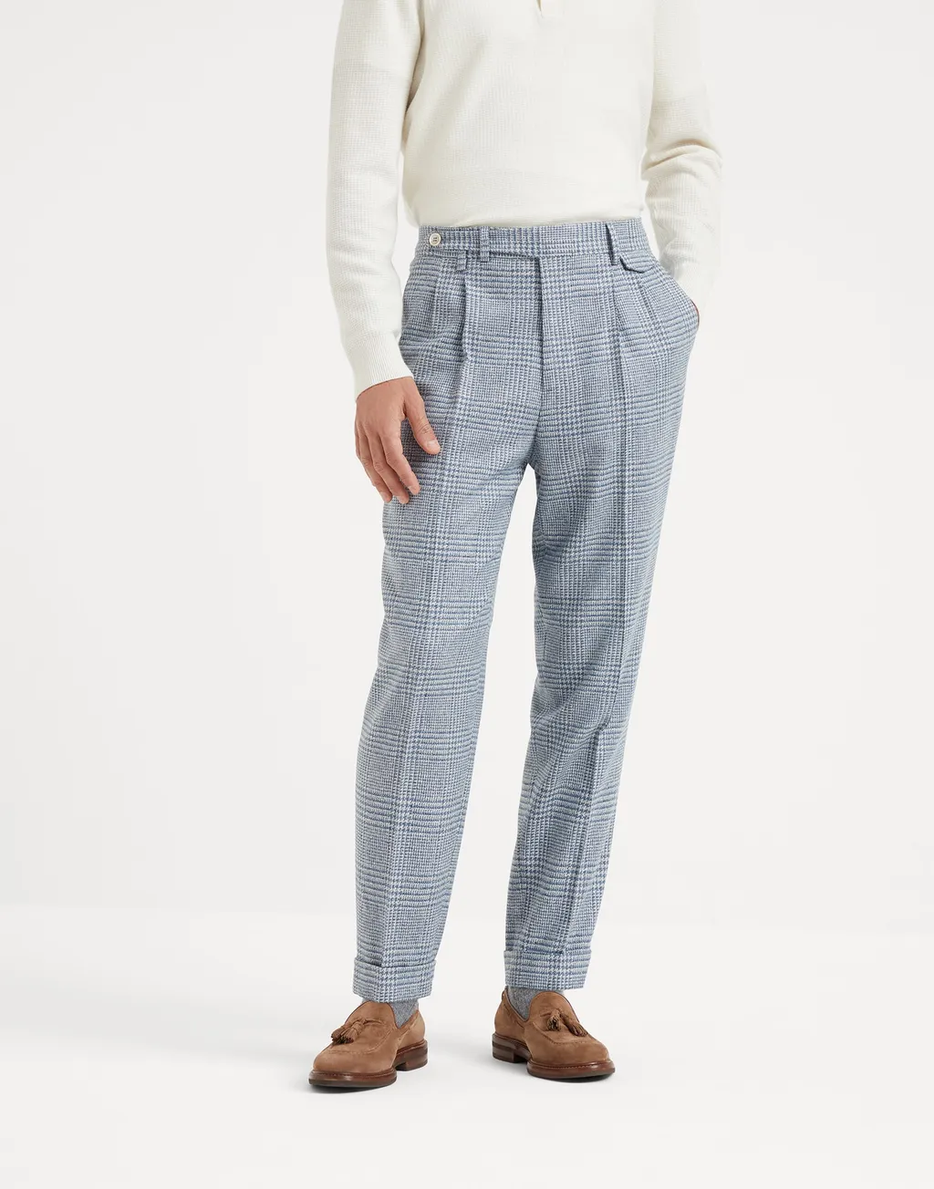 Check-Print Tailored Trousers