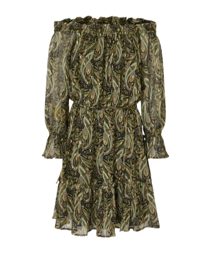 Paisley Off-Shoulder Midi Dress