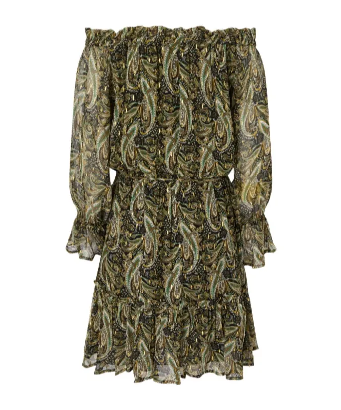 Paisley Off-Shoulder Midi Dress