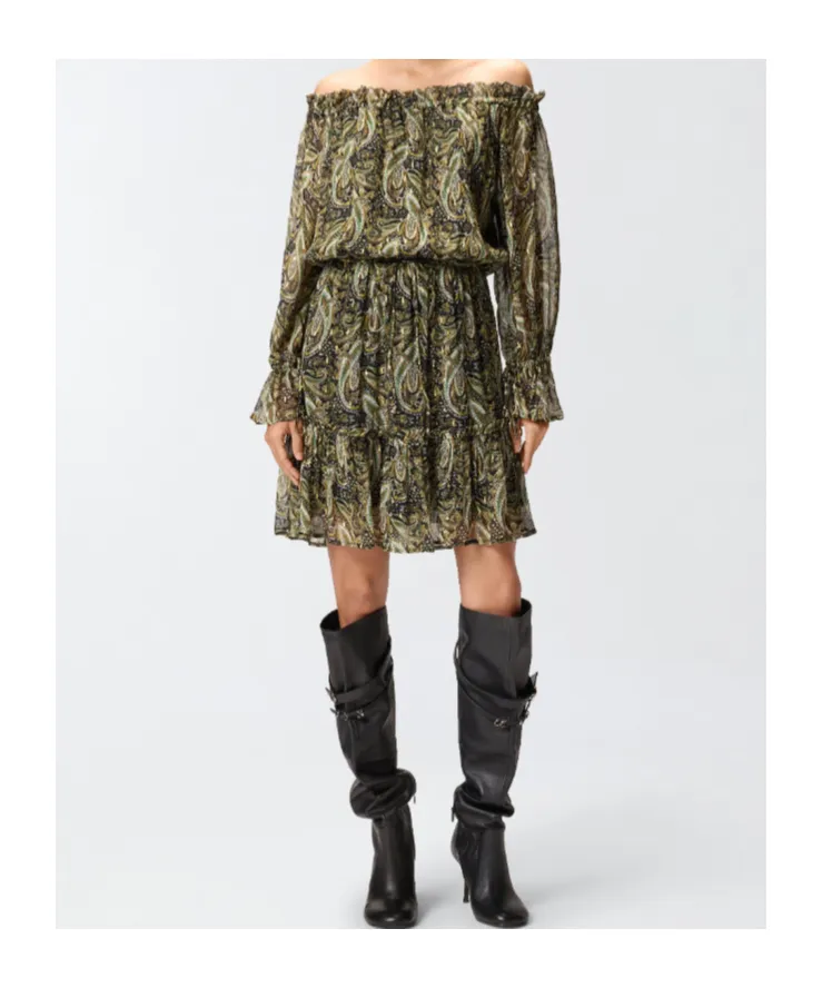 Paisley Off-Shoulder Midi Dress