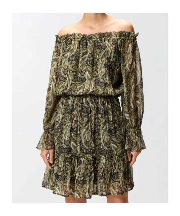 Paisley Off-Shoulder Midi Dress