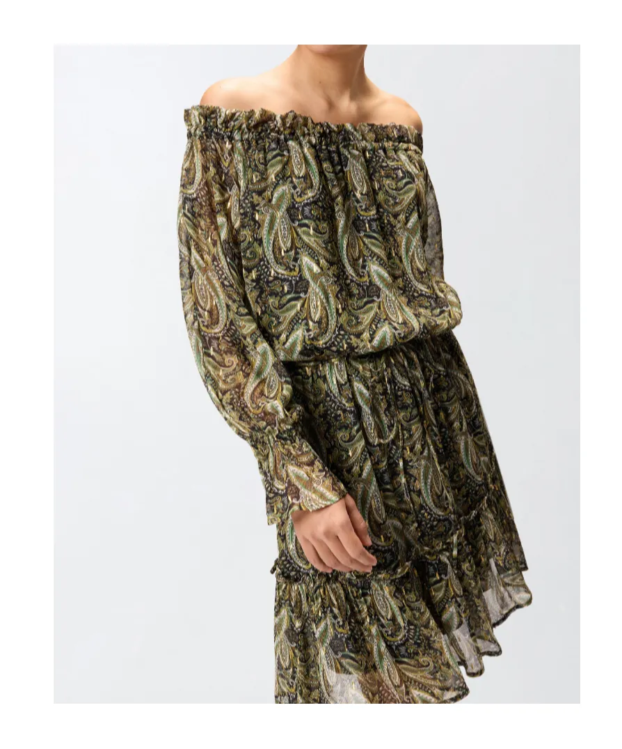 Paisley Off-Shoulder Midi Dress