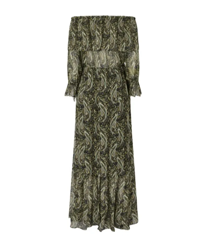 Paisley-Print Off-Shoulder Maxi Dress