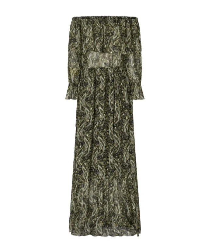 Paisley-Print Off-Shoulder Maxi Dress