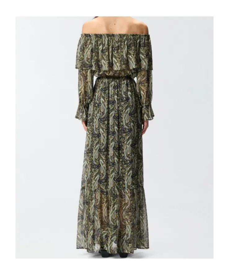 Paisley-Print Off-Shoulder Maxi Dress