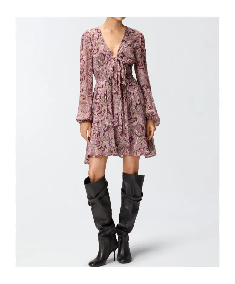 Paisley-Print Tie-Neck Mini Dress
