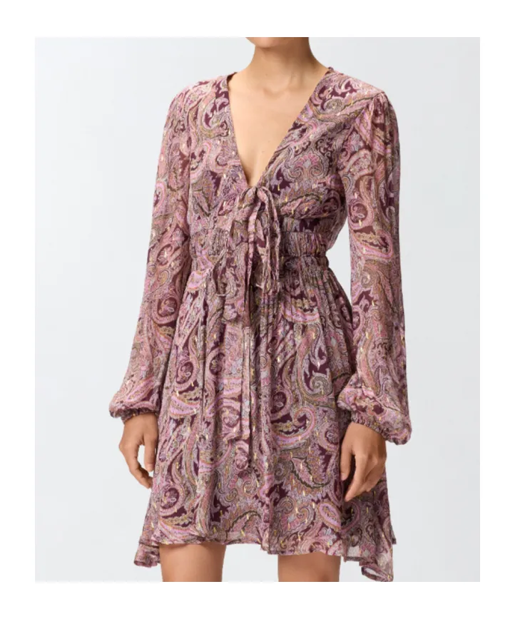 Paisley-Print Tie-Neck Mini Dress