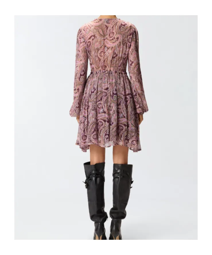 Paisley-Print Tie-Neck Mini Dress