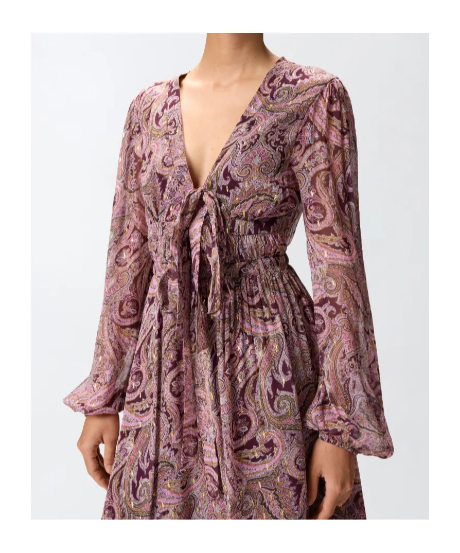 Paisley-Print Tie-Neck Mini Dress