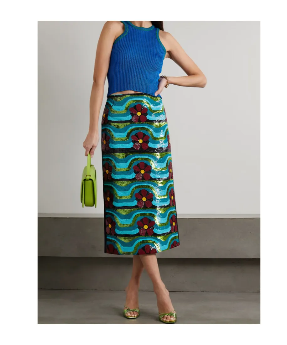 Sequin-Blend Midi Skirt