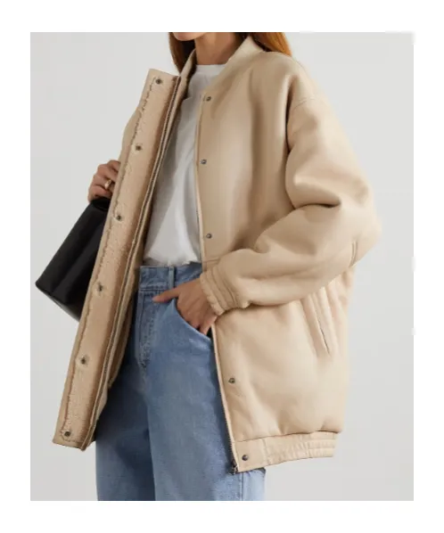 Long-Sleeved Zip-Up Leather Jacket