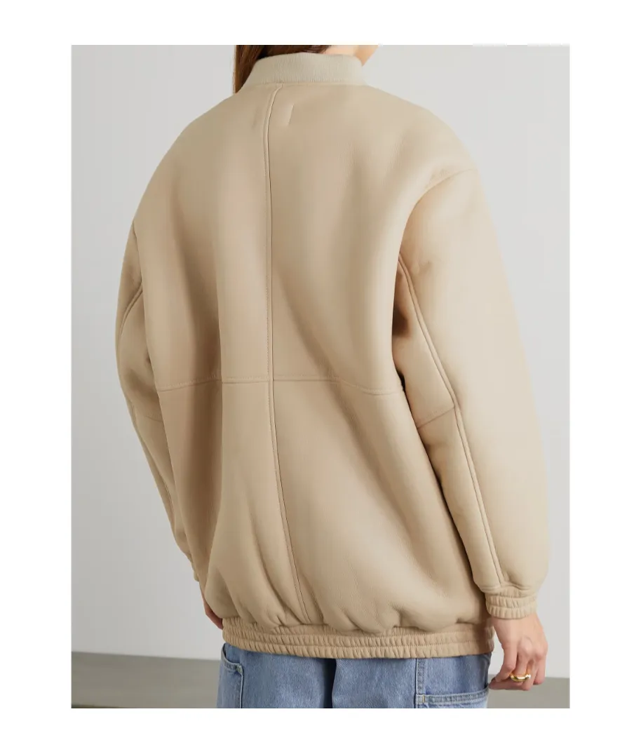 Long-Sleeved Zip-Up Leather Jacket