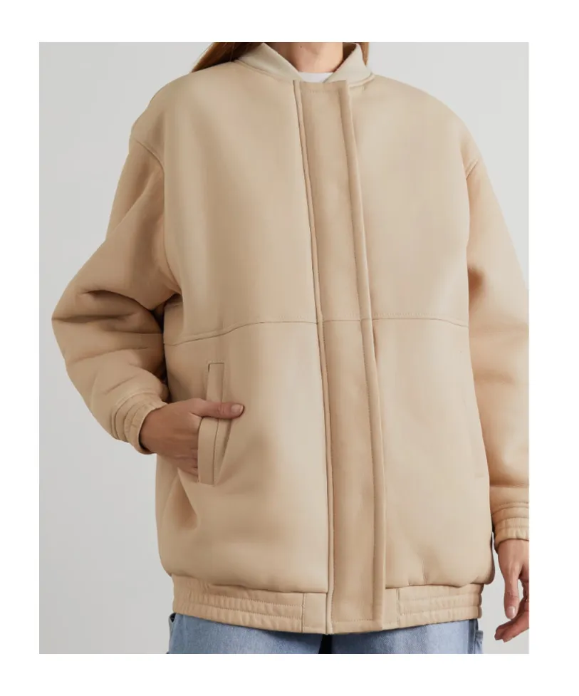 Long-Sleeved Zip-Up Leather Jacket