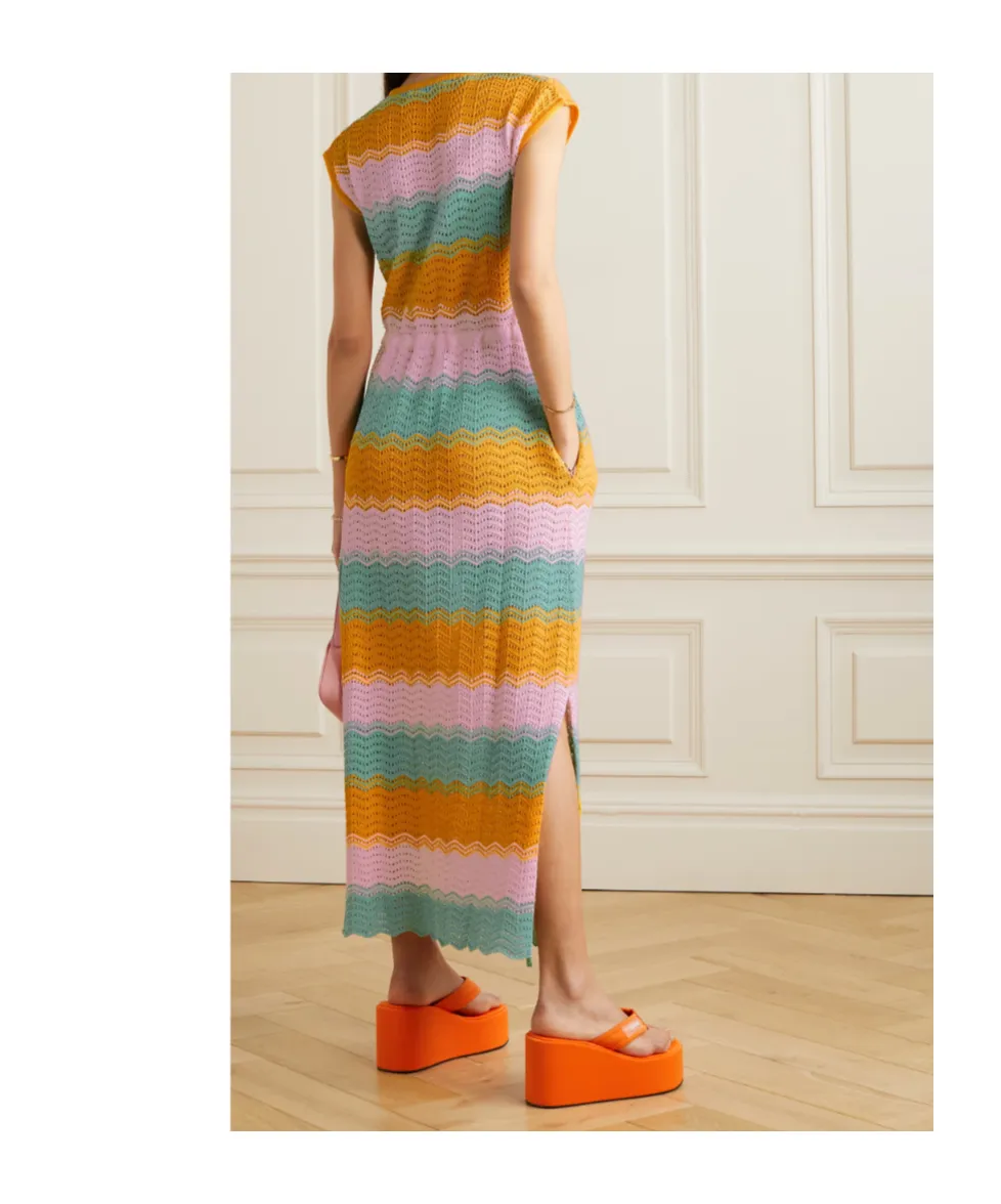 Salty Skin Striped Crocheted Cotton Maxi Dress