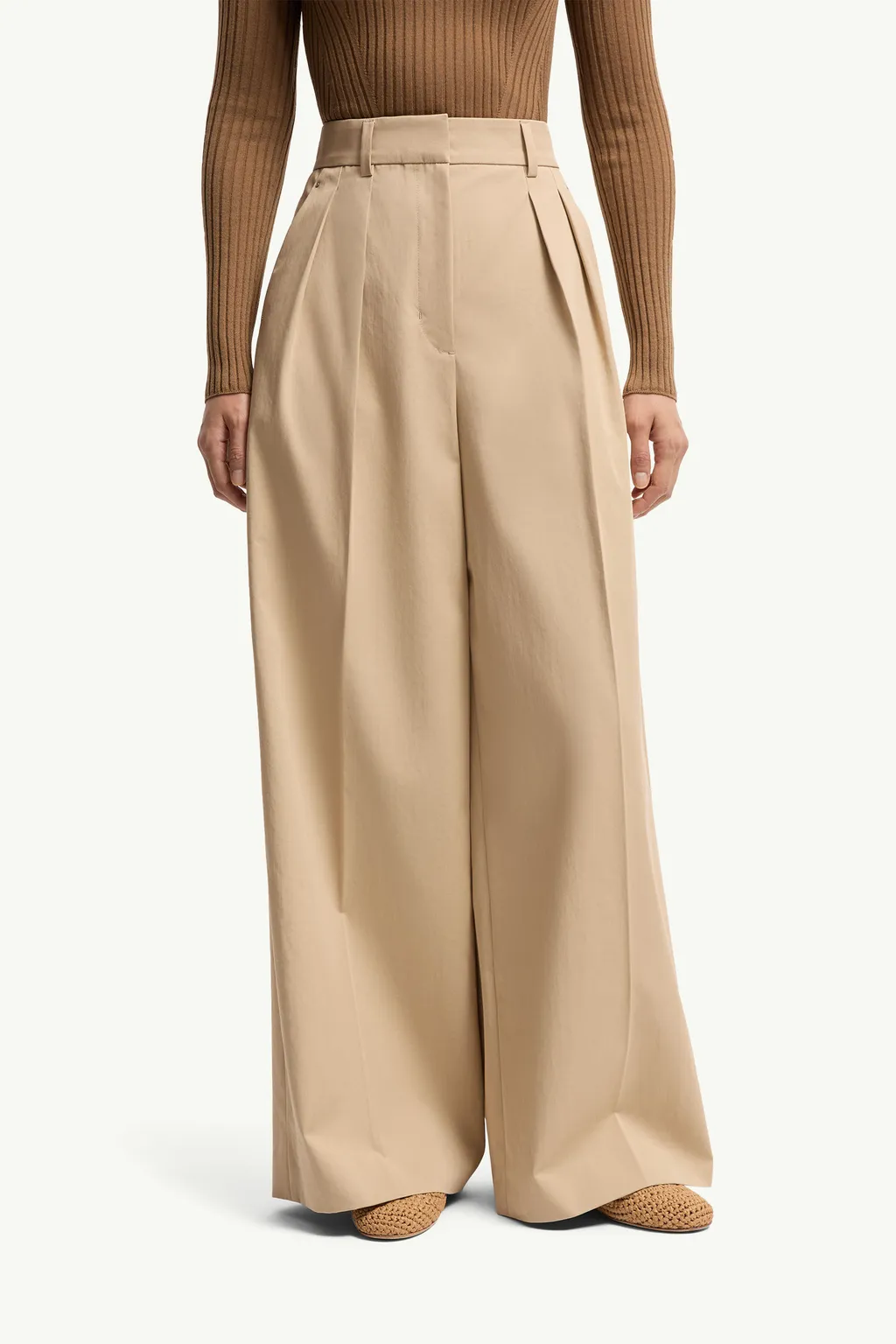 Cotton Gabardine Wide-Leg Tailored Pants