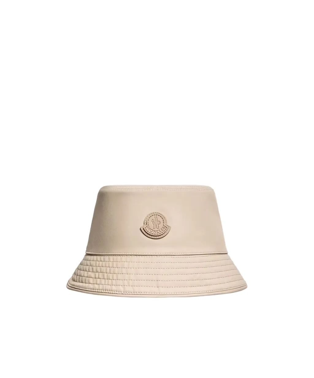 Leather Logo Cotton Blend Bucket Hat
