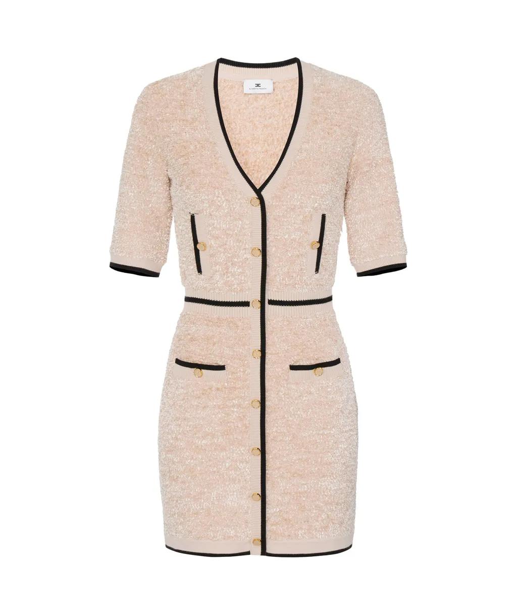 Mini Dress In Boucle Chenille Fabric With Contrasting Details