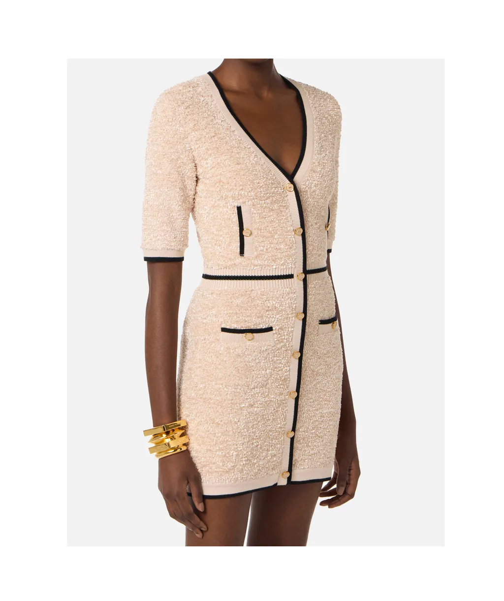 Mini Dress In Boucle Chenille Fabric With Contrasting Details