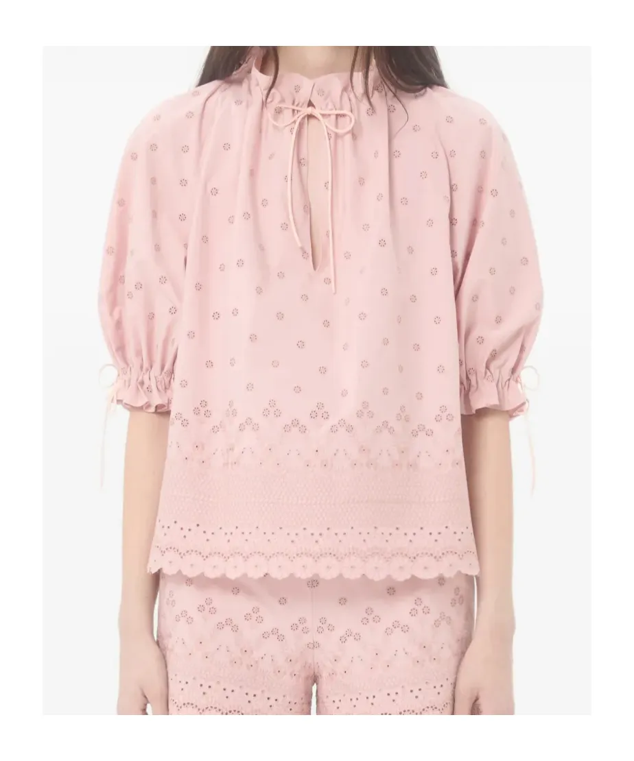 Puffed-Sleeve Ruffle Blouse