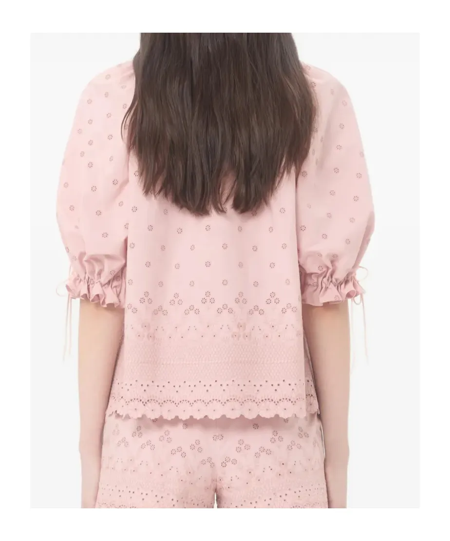 Puffed-Sleeve Ruffle Blouse
