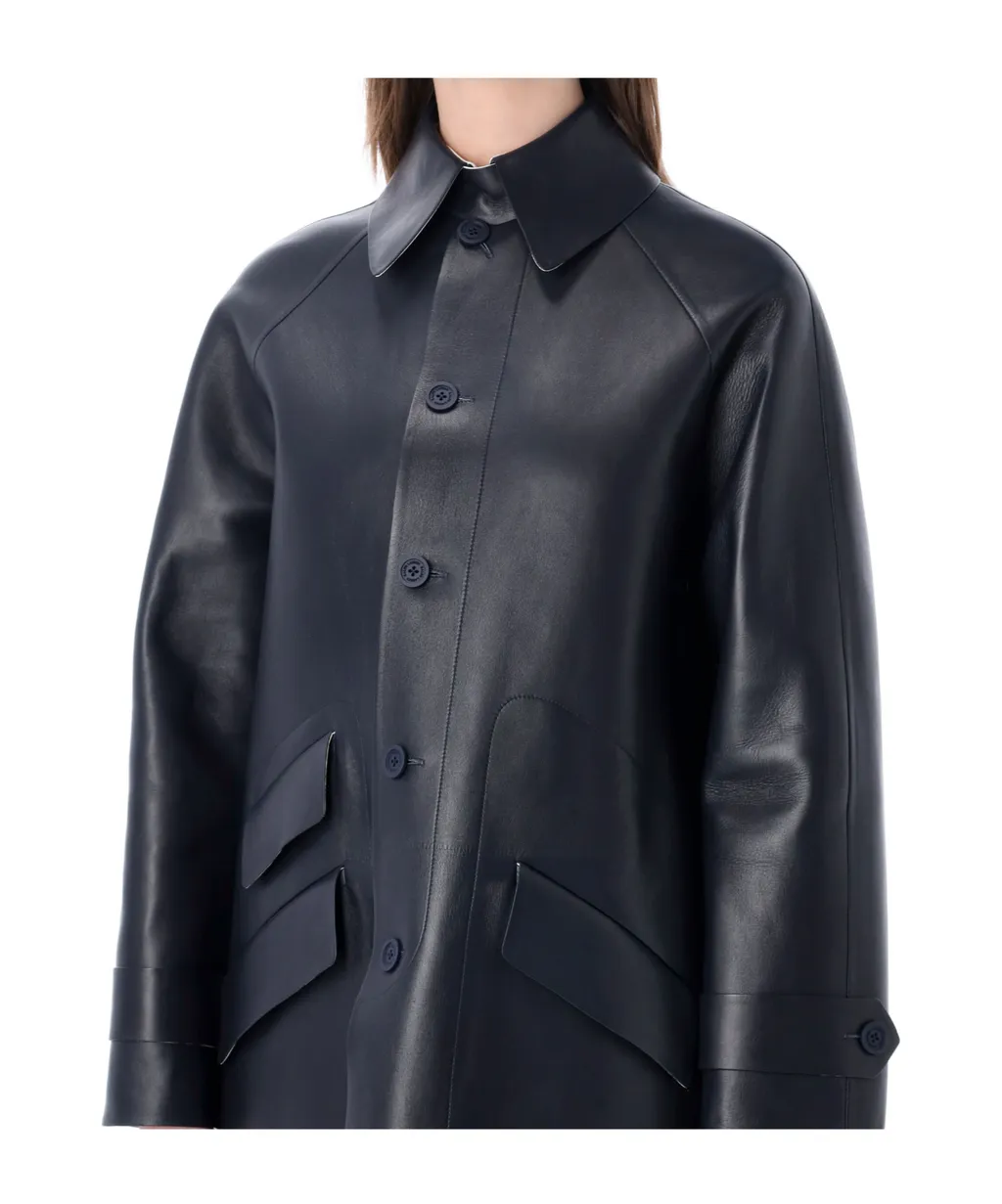 Long-Sleeved Leather Coat