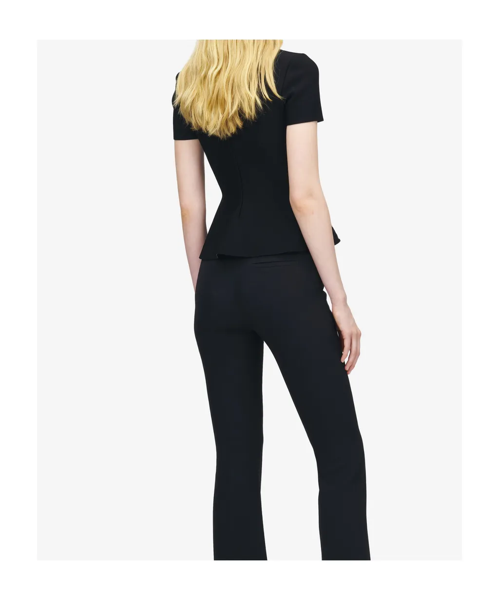 Lace Ribcage Jacquard Peplum Top In Black