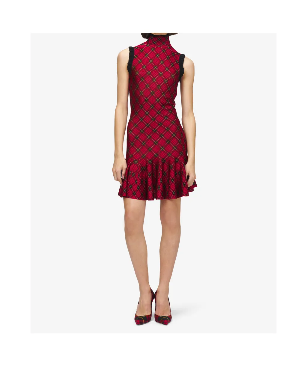 Tartan Jacquard Mini Dress In Red/Black/Yellow