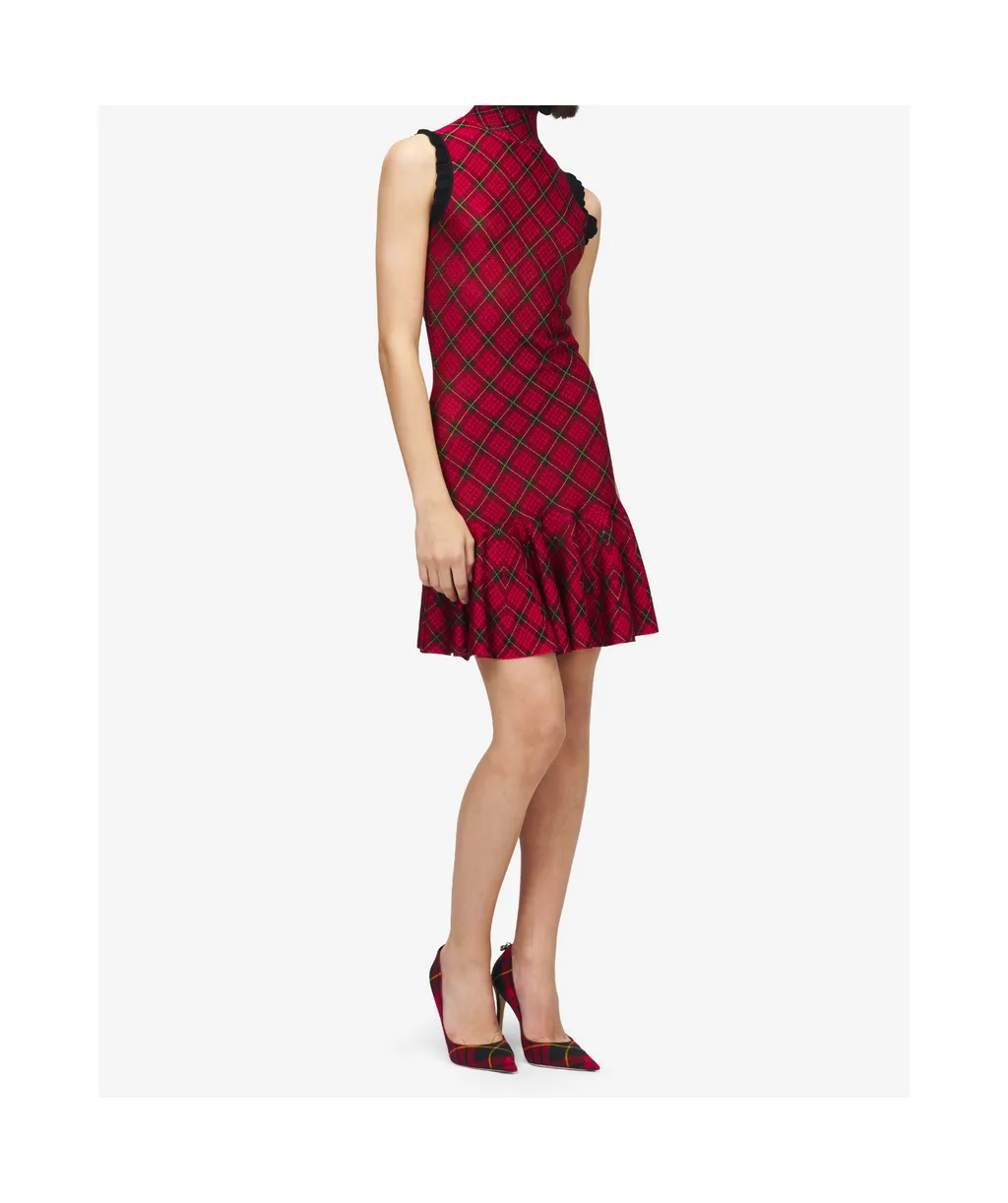 Tartan Jacquard Mini Dress In Red/Black/Yellow