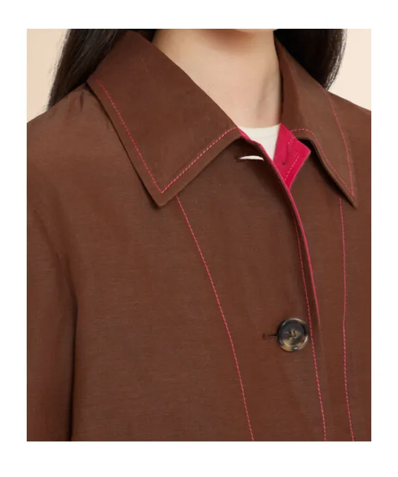 Brown Viscose-Ramie Jacket With Cargo Pockets