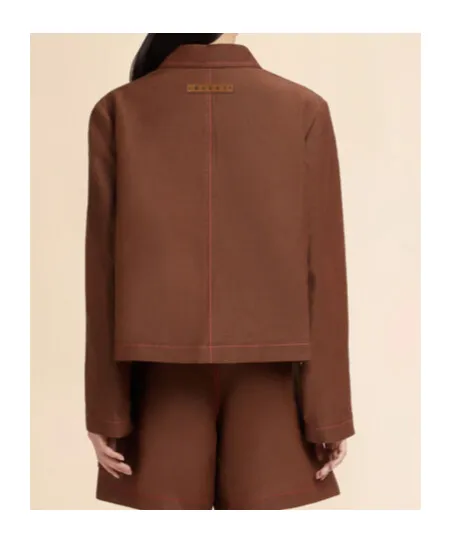 Brown Viscose-Ramie Jacket With Cargo Pockets