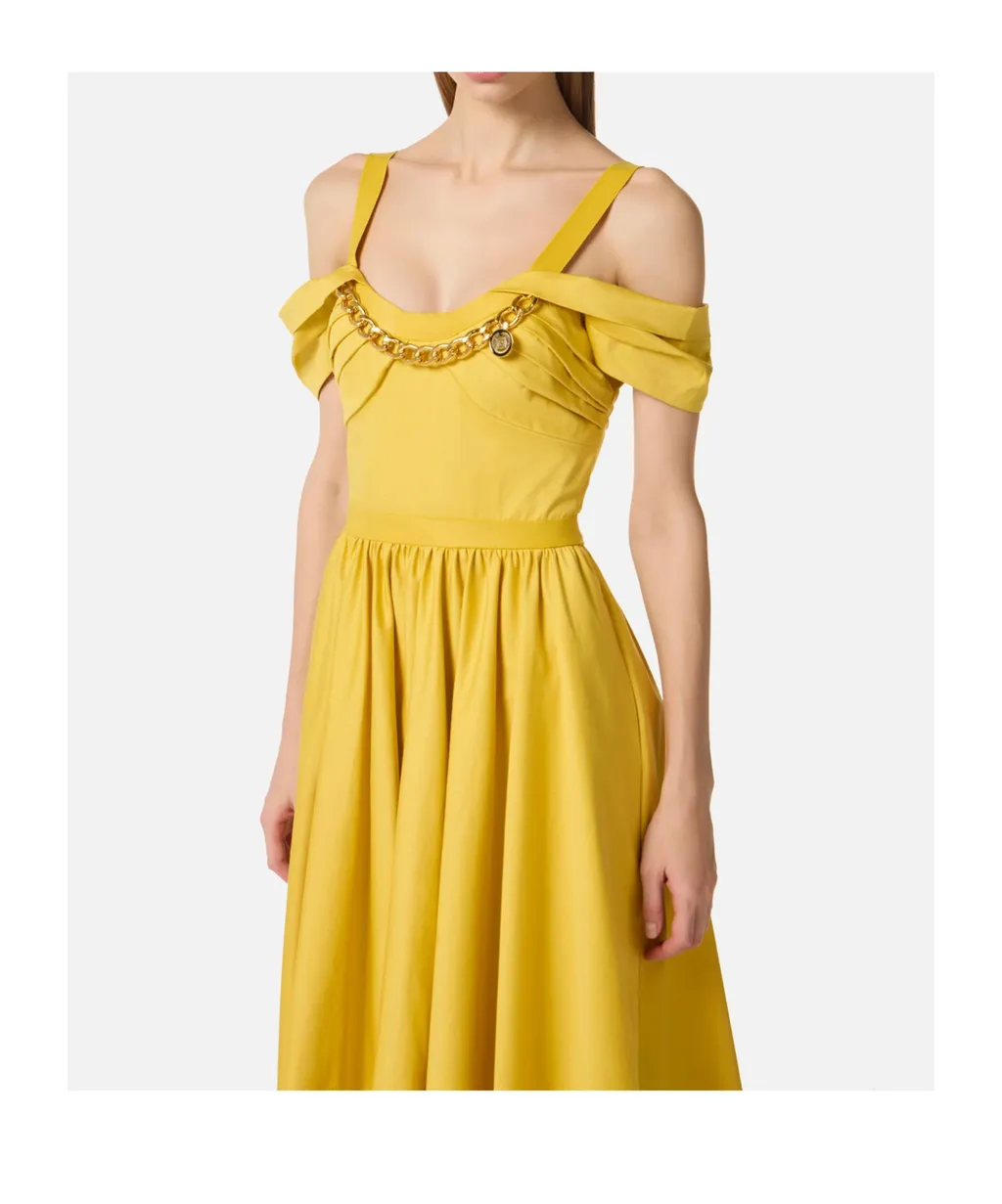 Stretch Cotton Dress With Jewel Chain