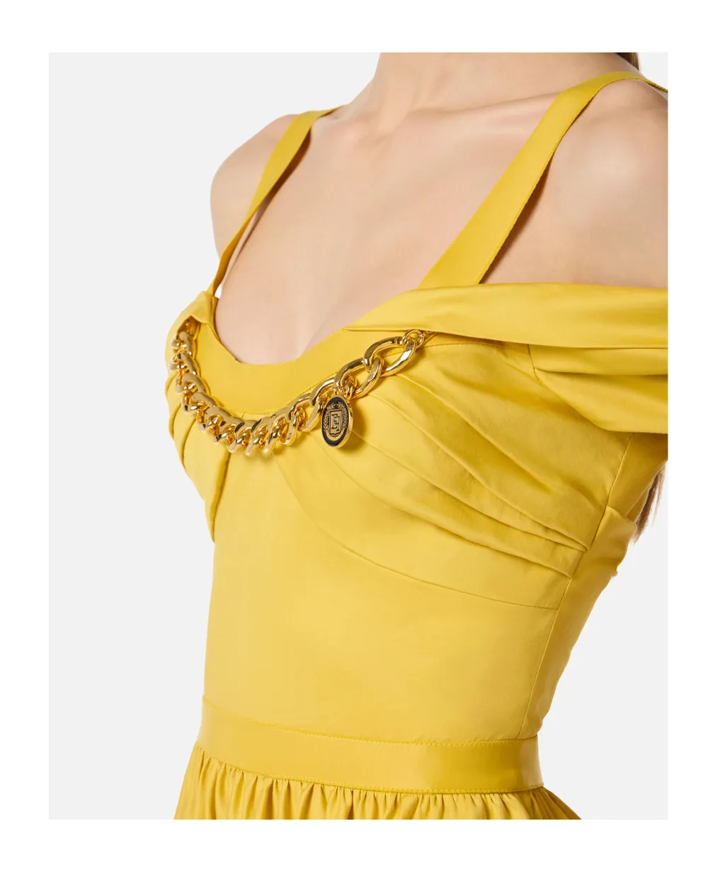 Stretch Cotton Dress With Jewel Chain