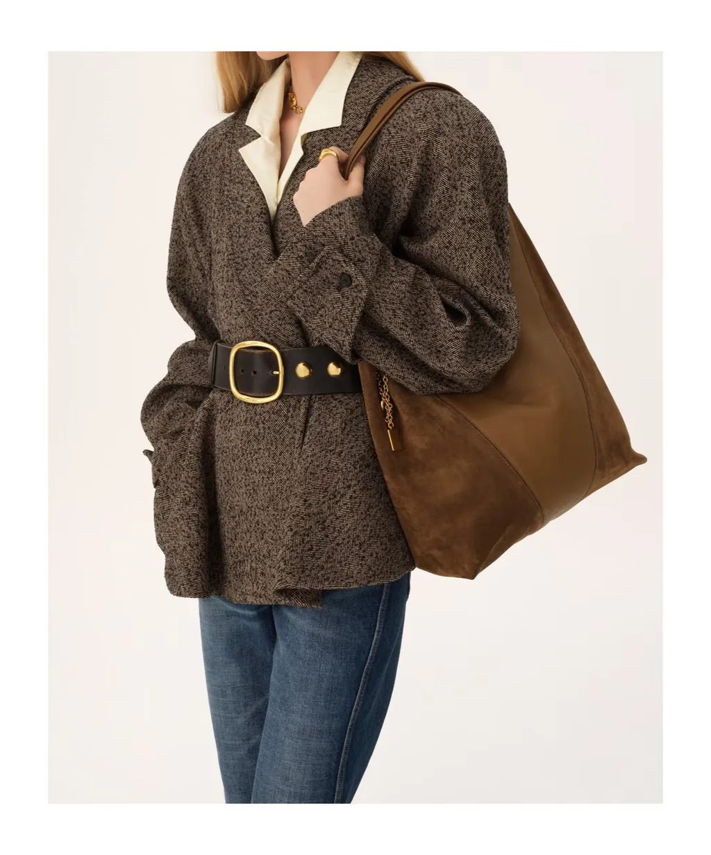 Large Chloé Spin Tote Bag In Grained And Suede Leather