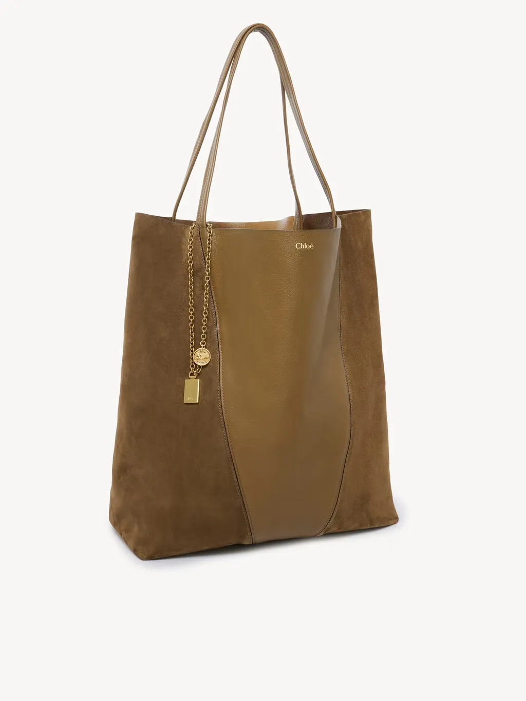 Large Chloé Spin Tote Bag In Grained And Suede Leather