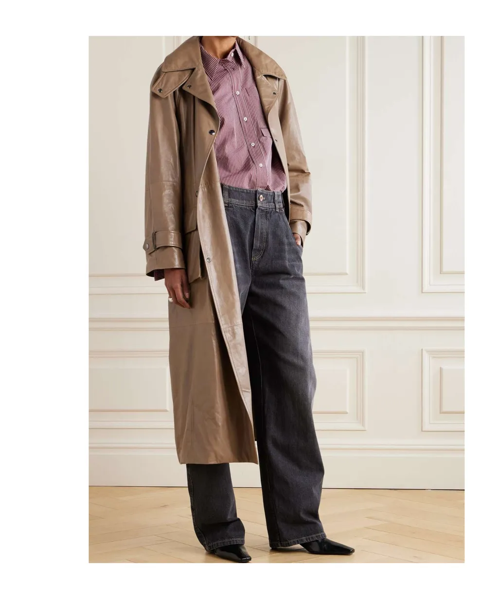 Belted Leather Trench Coat