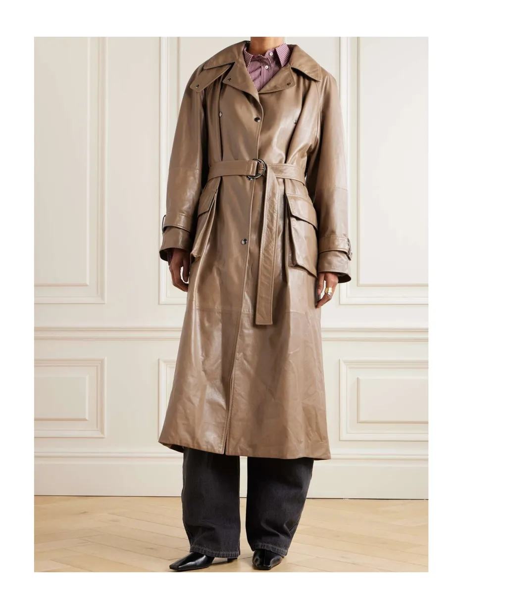 Belted Leather Trench Coat