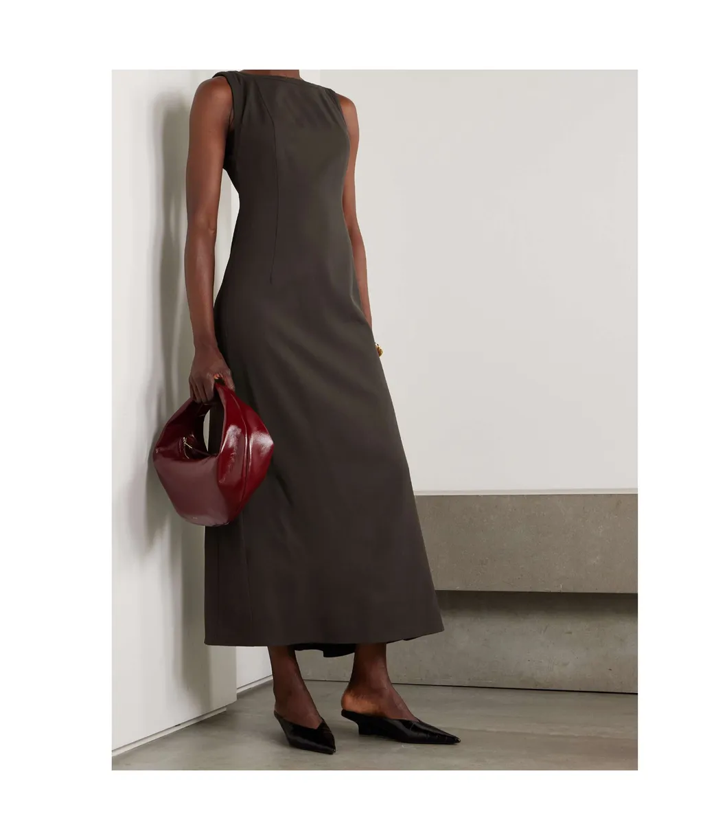 Bead-Embellished Wool-Blend Twill Maxi Dress