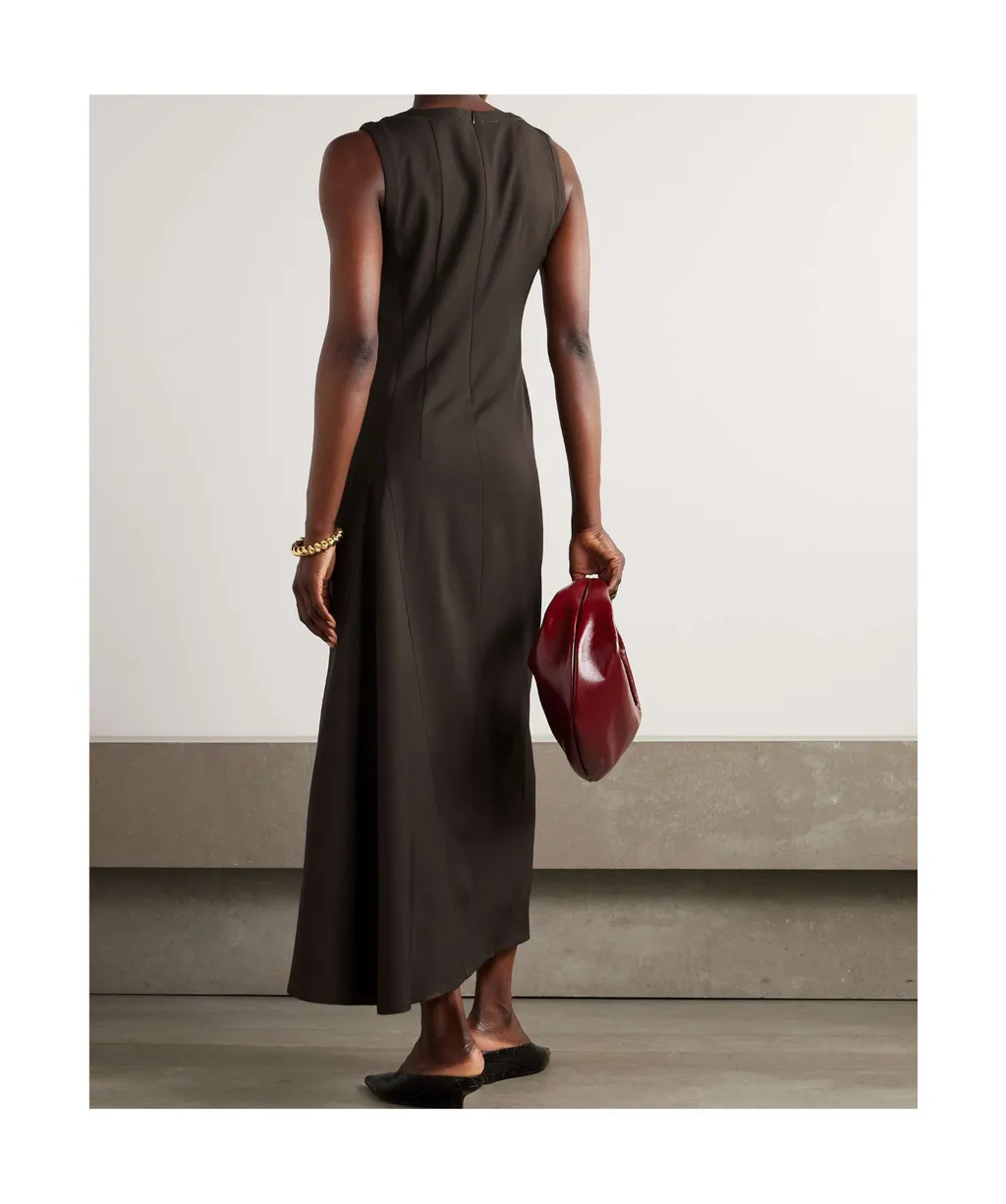 Bead-Embellished Wool-Blend Twill Maxi Dress