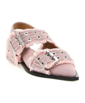 Ganni Fringed Buckle Flat Mules