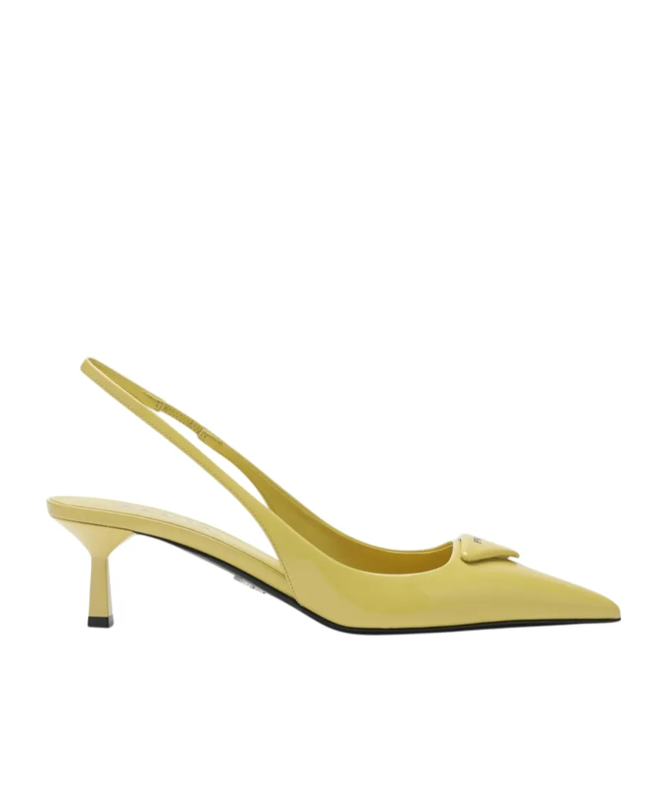 Pineapple-Coloured Patent Leather Slingback Pumps