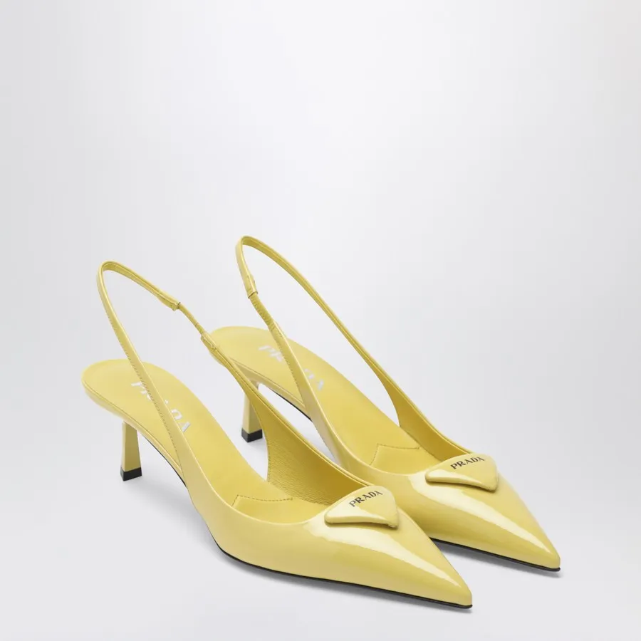 Pineapple-Coloured Patent Leather Slingback Pumps