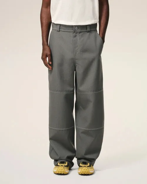 Grey Wool Canvas Workwear Trousers
