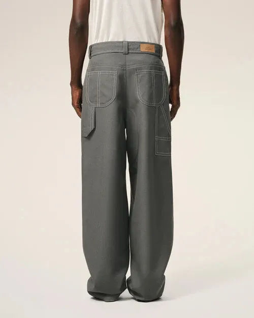 Grey Wool Canvas Workwear Trousers