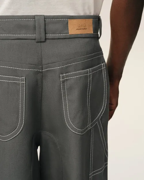 Grey Wool Canvas Workwear Trousers
